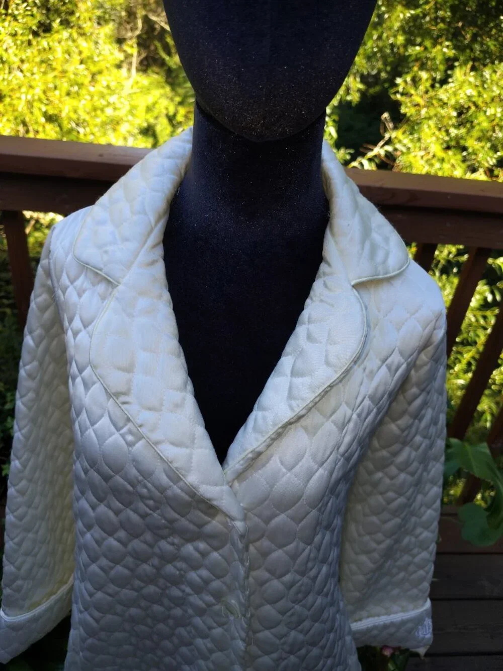 Vintage Christian Dior Ivory Quilted Housecoat/Robe, S/M Petite (item A18)